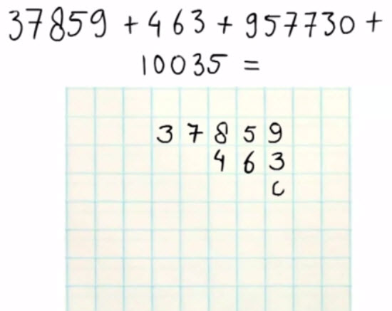 Rekenen groep 5, Optelsommen onder elkaar schrijven met ruitjespapier