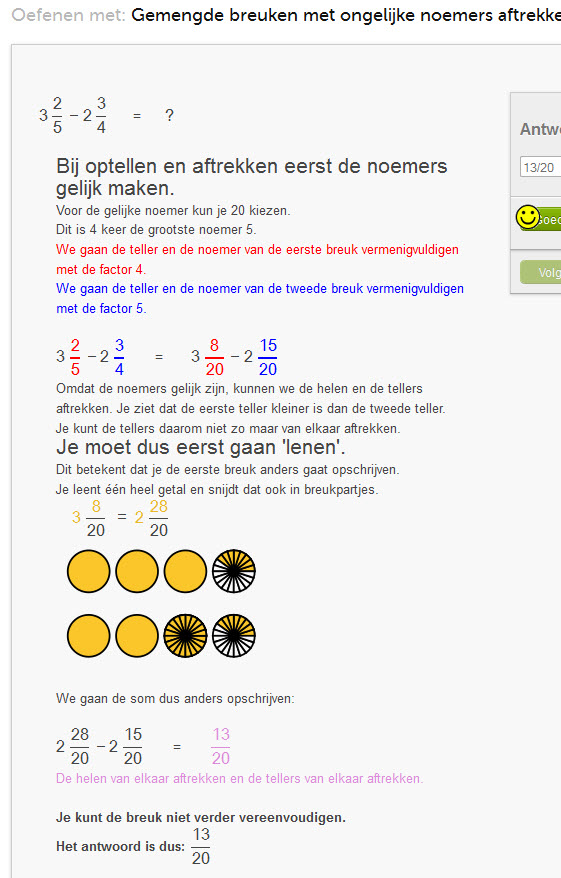 gemengde breuken aftrekken