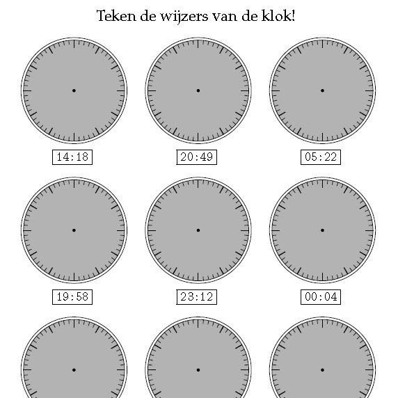 digitale tijd op analoge klok: wijzers tekenen