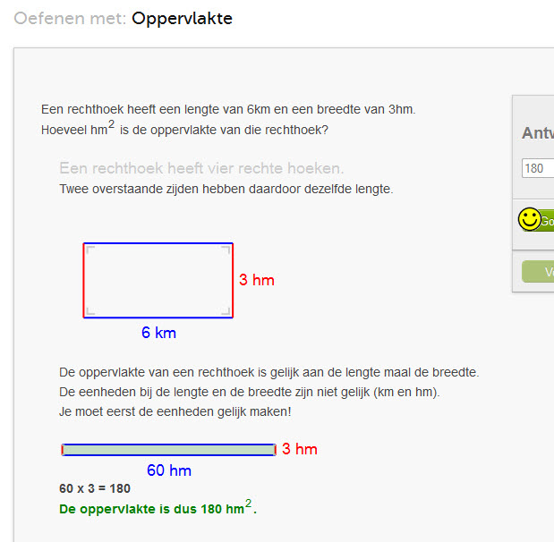 de oppervlakte van een rechthoek